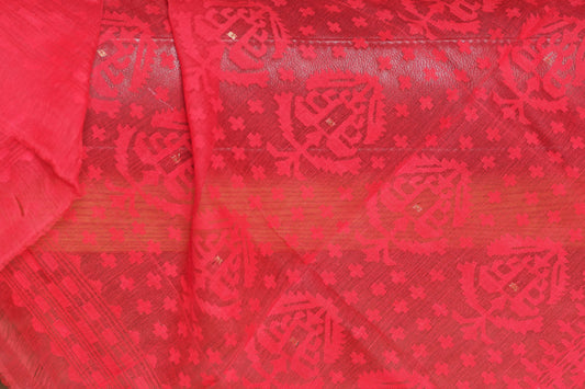 Handwoven Cotton Dhakai Jamdani Sari Red on Red